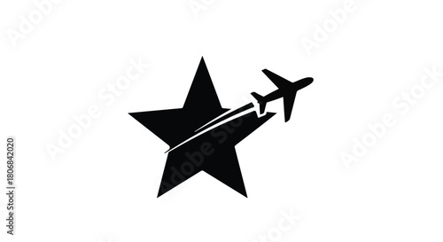 Airplane soaring past a stylized star, symbolizing achievement and travel.