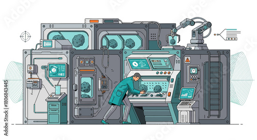 Laboratory research facility conducting experiments on asteroids with robotic assistance for