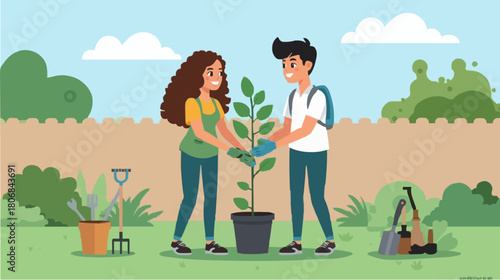 Concept illustration of tree growth for oxygen