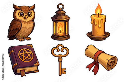 Mystical symbols of magic and mystery for creative projects. Set of 6 vector illustration