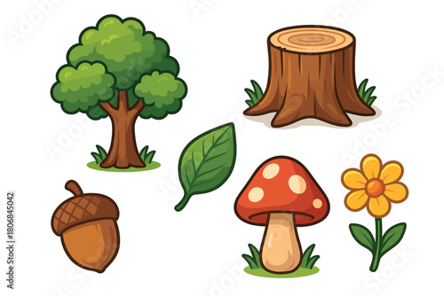 Nature elements for design projects and themed decorations. Set of 6 vector illustration