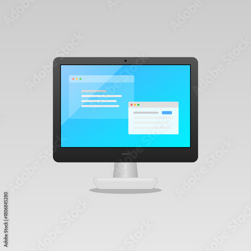 Modern Computer Monitor Displaying Overlapping Web Interfaces 