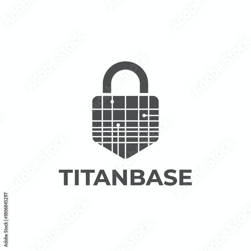 A grey padlock design with a grid pattern and dots, over text reading "TITANBASE