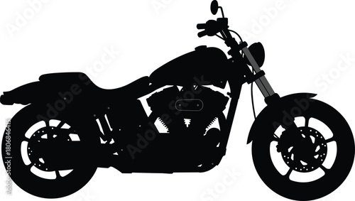 Motorcycle silhouette side view, cruiser bike design, vintage motorbike outline, classic two wheel vehicle, transportation concept, automotive illustration, graphic