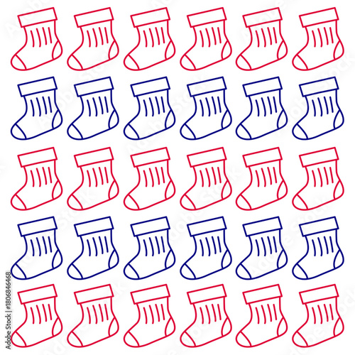 CHRISTMAS RED BLUE RETRO SOCKS PATTERN VECTOR