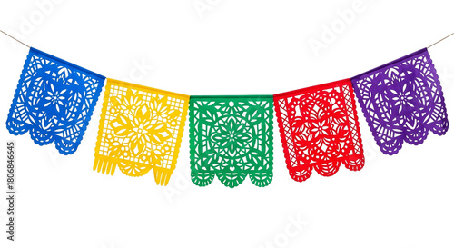 Wallpaper Mural Colorful papel picado banner isolated on transparent background, traditional mexican decoration Torontodigital.ca