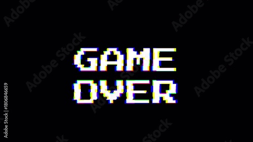 Pixel Game Over Text Glitch Animation Loop. Retro 80s 90s Vintage Screen Title.