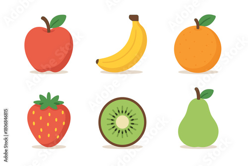Colorful collection of fresh fruits for healthy lifestyle. Set of 6 vector illustration