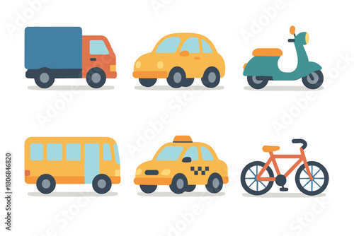 Diverse collection of vehicles for urban transportation design. Set of 6 vector illustration