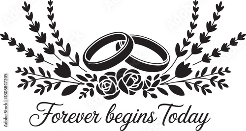Wedding rings with floral accents isolated on white background, celebrating the beginning of forever
