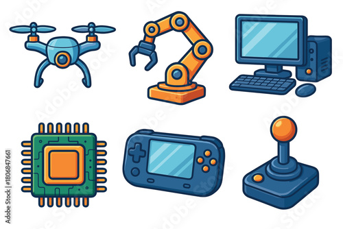 Technology and gadgets collection for modern innovation use. Set of 6 vector illustration