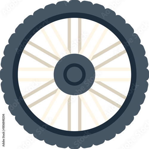 Simple vector illustration of a wheel with a black tire and grey spokes, isolated on a white background