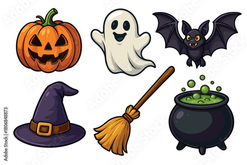 Halloween elements for festive celebration design and decoration. Set of 6 vector illustration