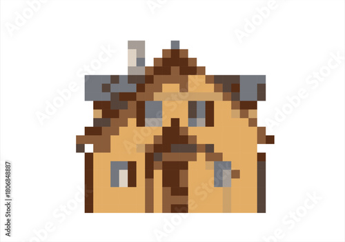 Pixel Art House Icon. 8 bit. Game development, mobile app. Isolated vector illustration.