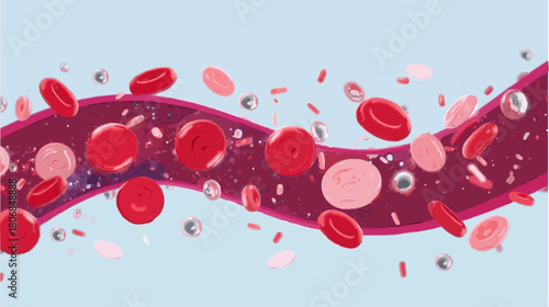 Flat illustration of blood cells in the body of a man