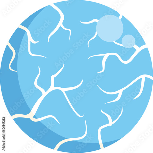 Light blue planet with white stripes and bubbles floating in space, suitable for space exploration and science projects