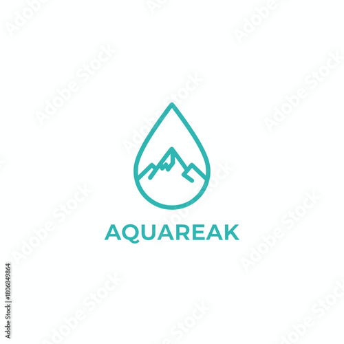 A teal logo with a water drop containing mountain peaks and the word "AQUAREAK" below