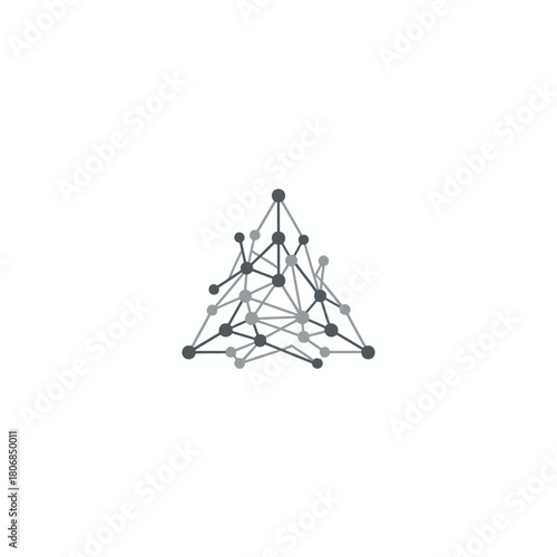 Gray triangle-shaped structure with nodes and lines, central against white background