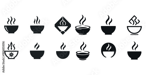 Collection of diverse coffee cup icons with steam design variati