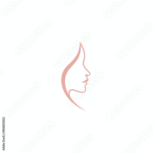 A simple side profile of a woman's face, with a petal-like shape on a white background