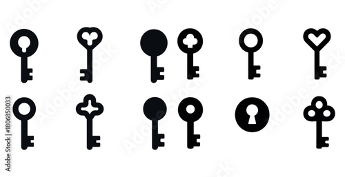 Collection of vintage key silhouettes with various shapes and a