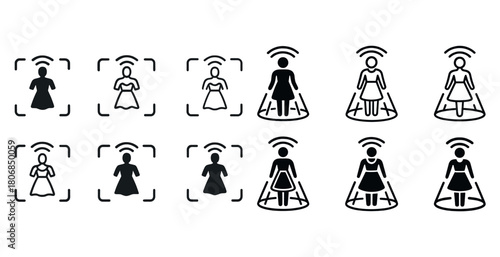 Biometric scanning icons of women in various dresses for securit
