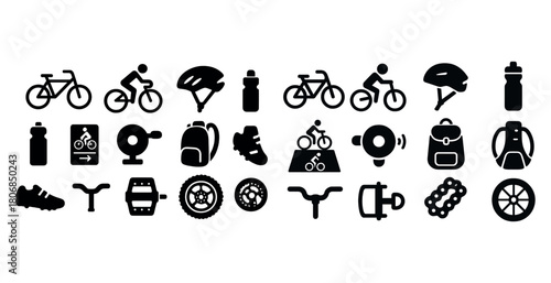 Cycling icons collection: bikes, helmets, accessories, and gear