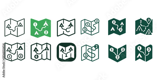 Map icons collection showing various routes and numbers