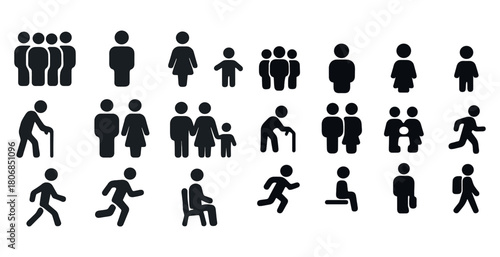 Collection of diverse black silhouette icons representing variou