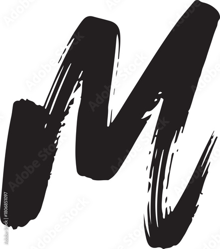 Bold black brush stroke letter m symbolizing modern art and design concepts