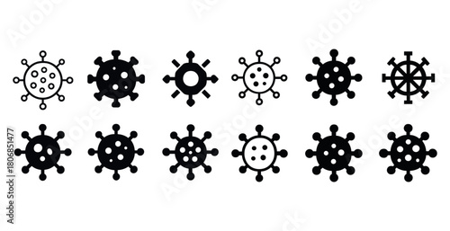 Virus icons set: black and white flat design collection
