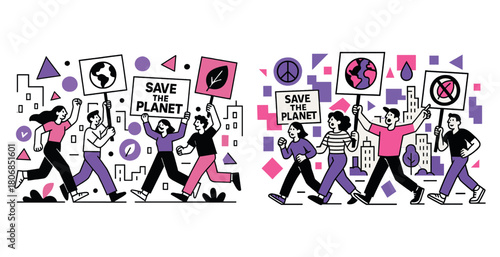 Diverse group advocating for environmental change with protest s