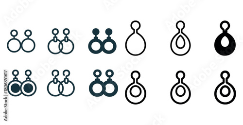 Set of simple outline drop and hoop earrings icons in various st
