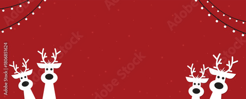 Cute Christmas reindeer on a red background. Christmas background, banner, or card. New trending vector illustration.