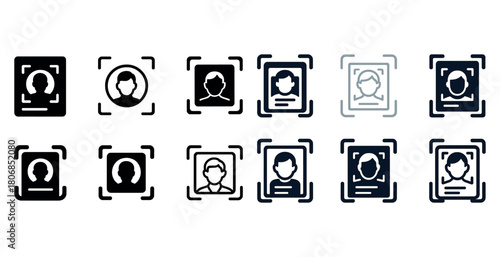Icon set of facial recognition profiles with diverse avatars