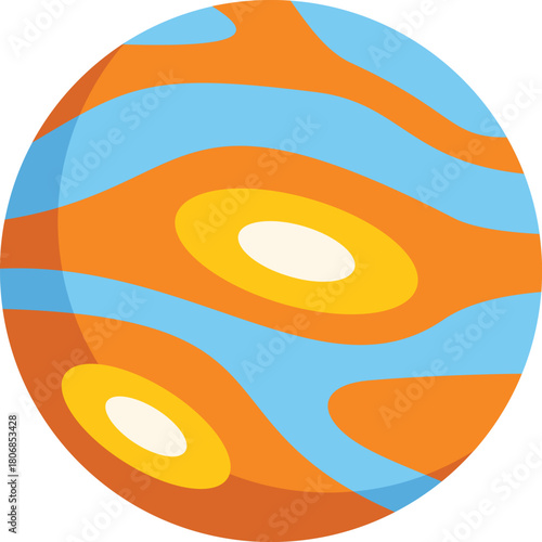Jupiter planet rotating in the solar system, with orange and blue stripes and big yellow spots