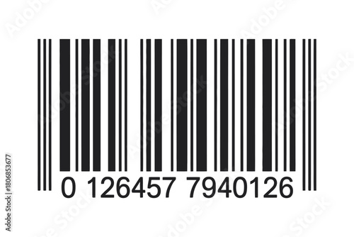 A barcode with black vertical lines and numbers below it on a white background, detailed close up view for product identification