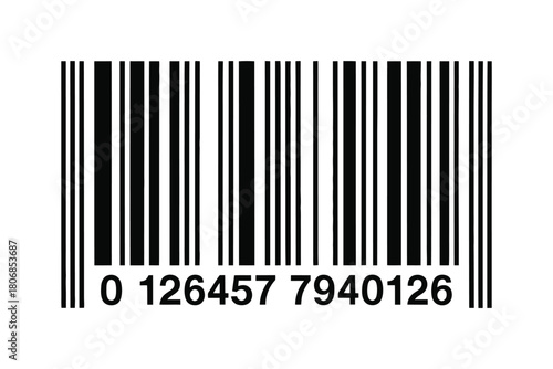 A barcode with black vertical lines and numbers below it on a white background, detailed close up view for product identification