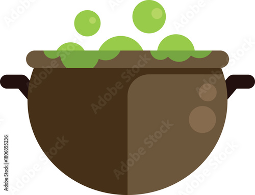 Brown cauldron with bubbling green potion, ideal for halloween projects