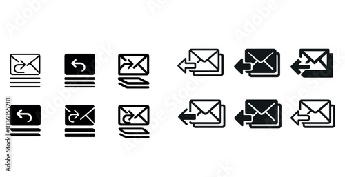 Collection of email and laptop icons in black and white with arr