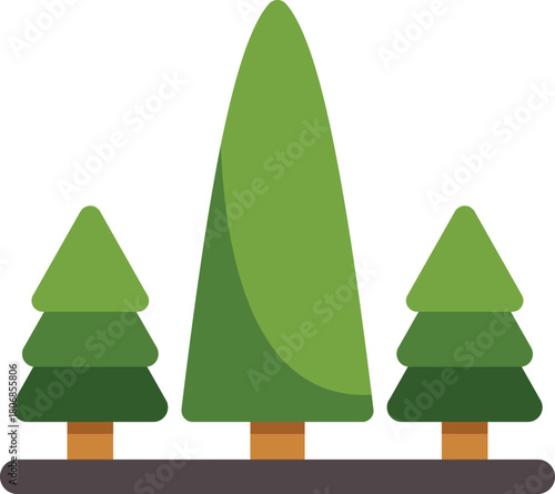 Minimalist vector illustration of three evergreen trees growing side by side