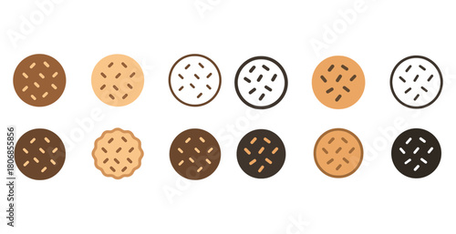 Colorful cookie icon set with various patterns and textures