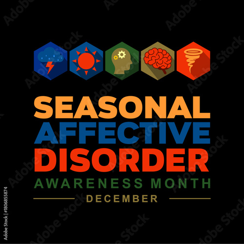 Seasonal Affective Disorder SAD Awareness Month background template, Great for banner , card, poster and social media. Observed every year in December. Holiday concept. Vector illustration.