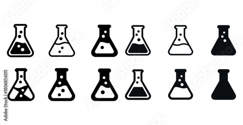 Collection of various laboratory flask icons in minimalist black