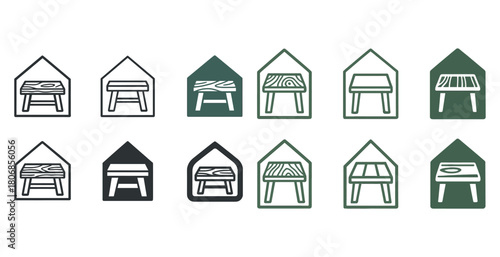 Variety of minimalist stool icons in geometric frames