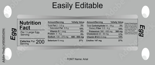 Nutrition Facts Label With Easily Editable Text And Egg Icon food serving