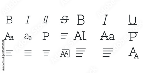 Typography symbols set: various font styles and formatting icons