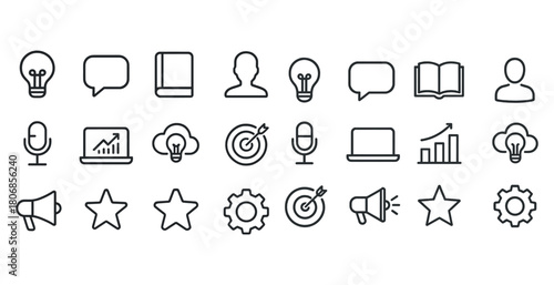 Set of simple icons representing ideas, communication, technolog