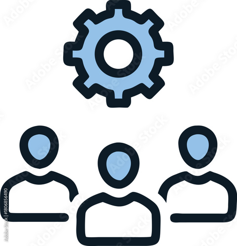 Teamwork and collaboration concept with gear above people isolated on