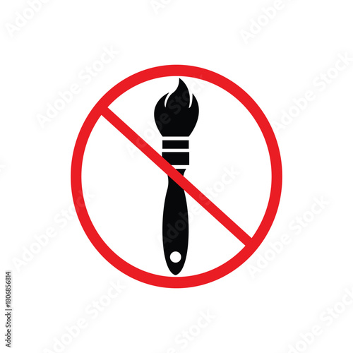No painting sign, forbidden symbol with paintbrush, vector illustration